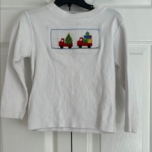 Silly Goose Hand Smocked Kids White Long Sleeve Shirt with Holiday Design